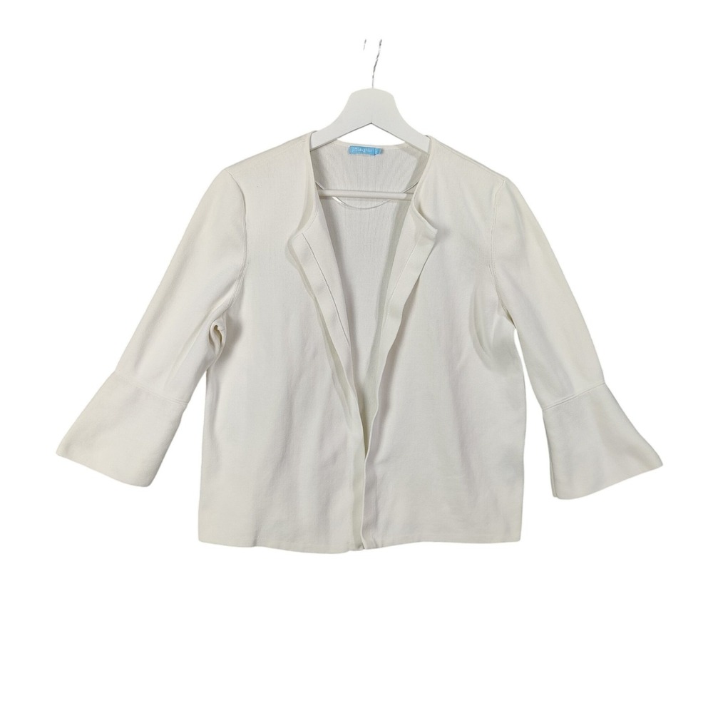 J.McLaughlin Womens Coastal Preppy Bell Sleeve Cardigan L Cream Open Front Knit
